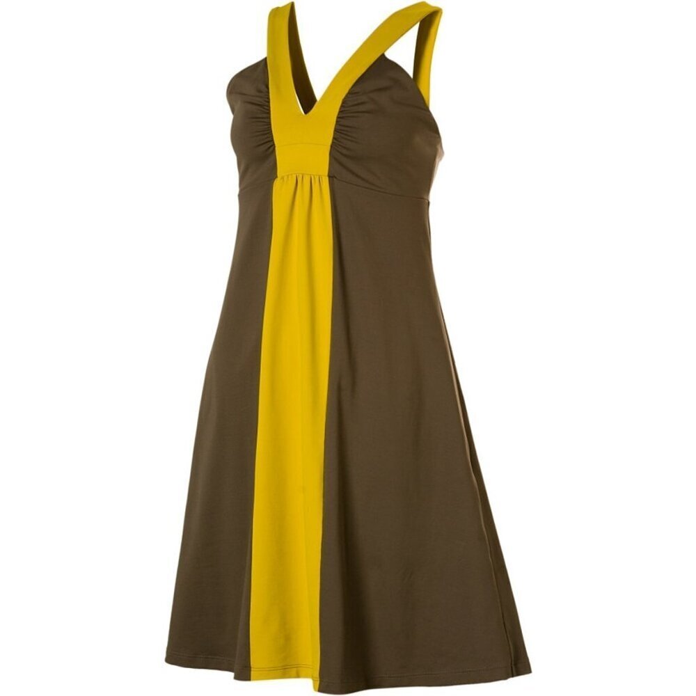 Patagonia Brown Gold V-Neck Stretch A-Line Corinne Dress Size XS Baby Doll
